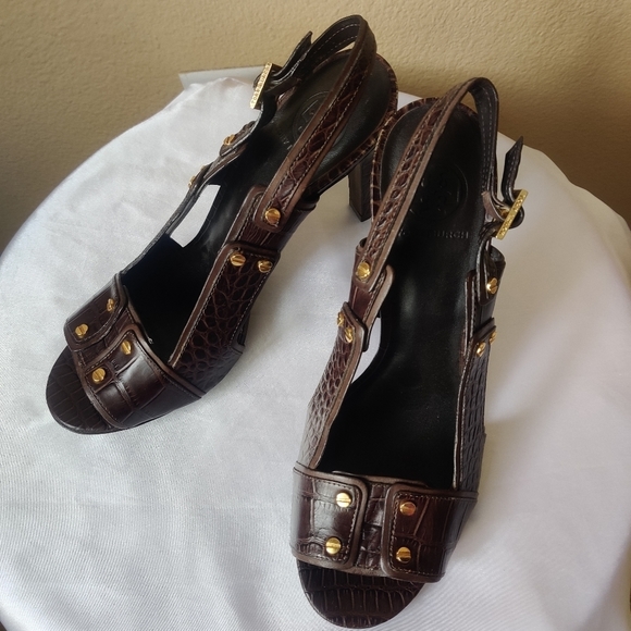 🔥🔥🔥Tory Burch Brown Animal Print Leather Platforms - Picture 1 of 4